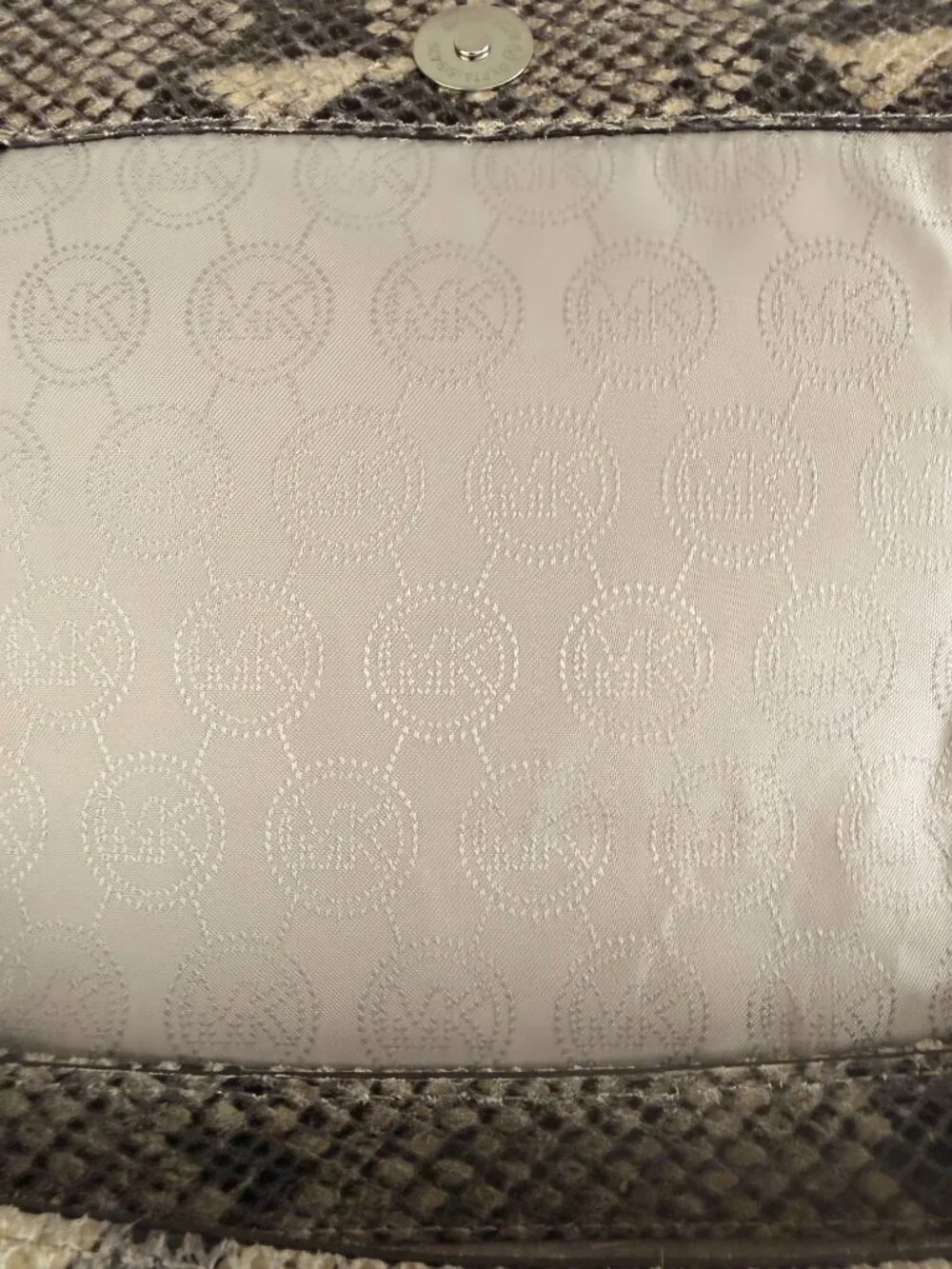 Michael Kors Neutral Snake Print Flap Crossbody Bag Silver Chain Accent